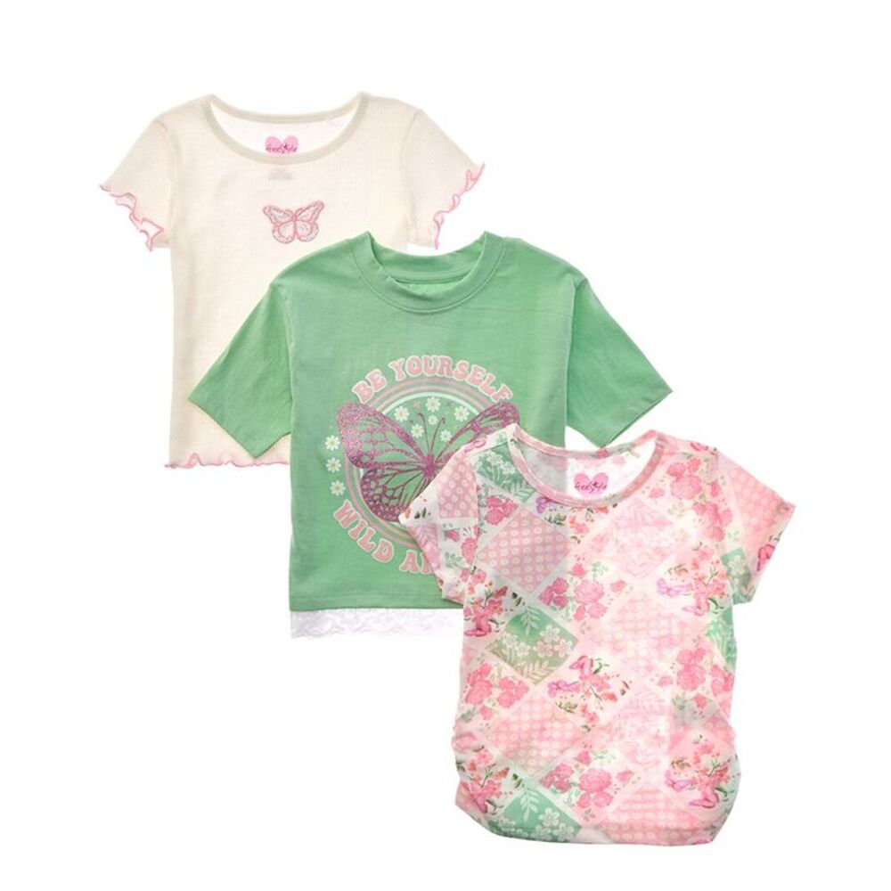 Freestyle Girls  3Pk Pretty Butterfly Top, White